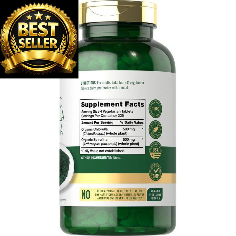 Carlyle Organic Chlorella Spirulina Tablets | 1300 1300 Count (Pack of 1)