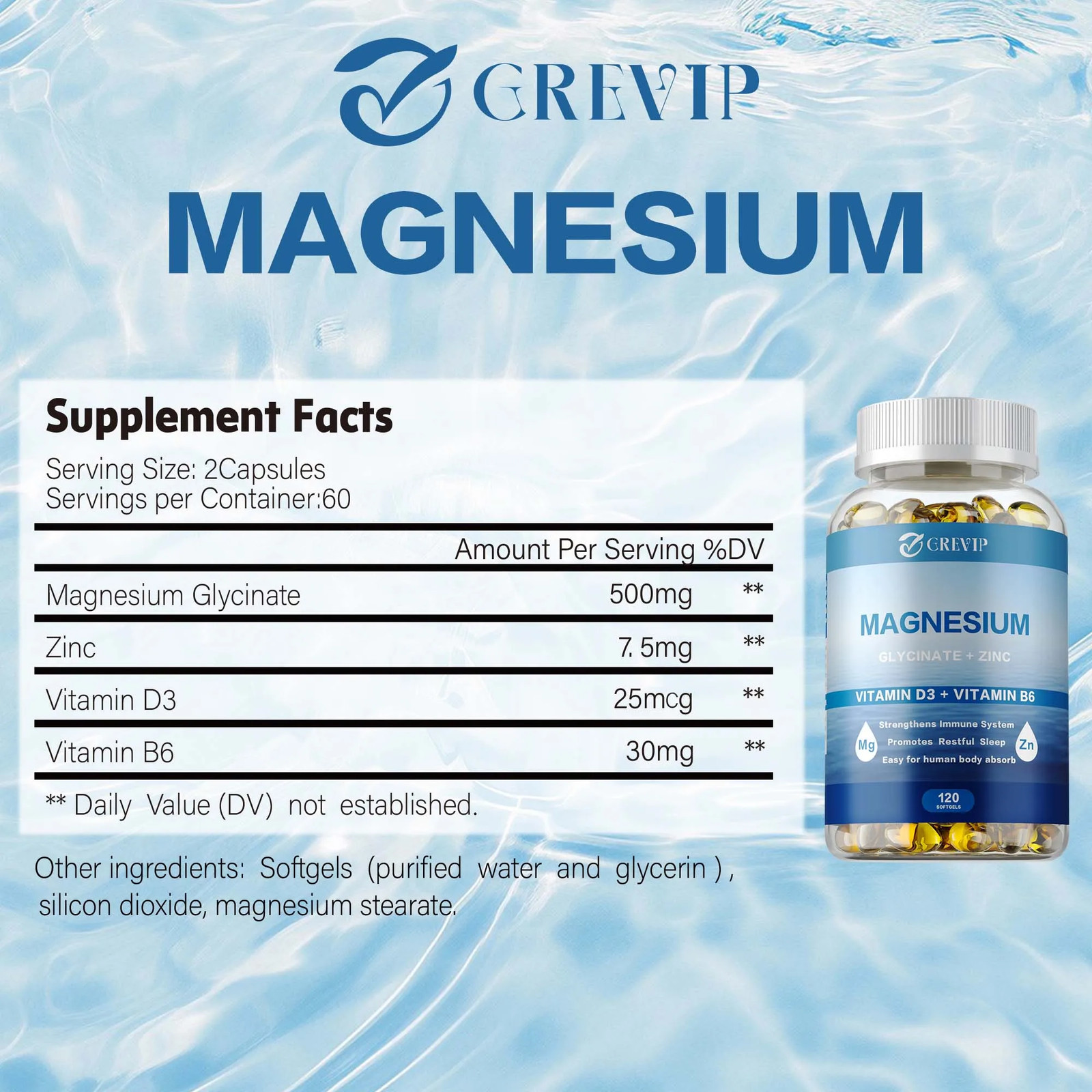 Magnesium Glycinate + Zinc 120pcs – Nerves & Brain Function Health,Improve Sleep