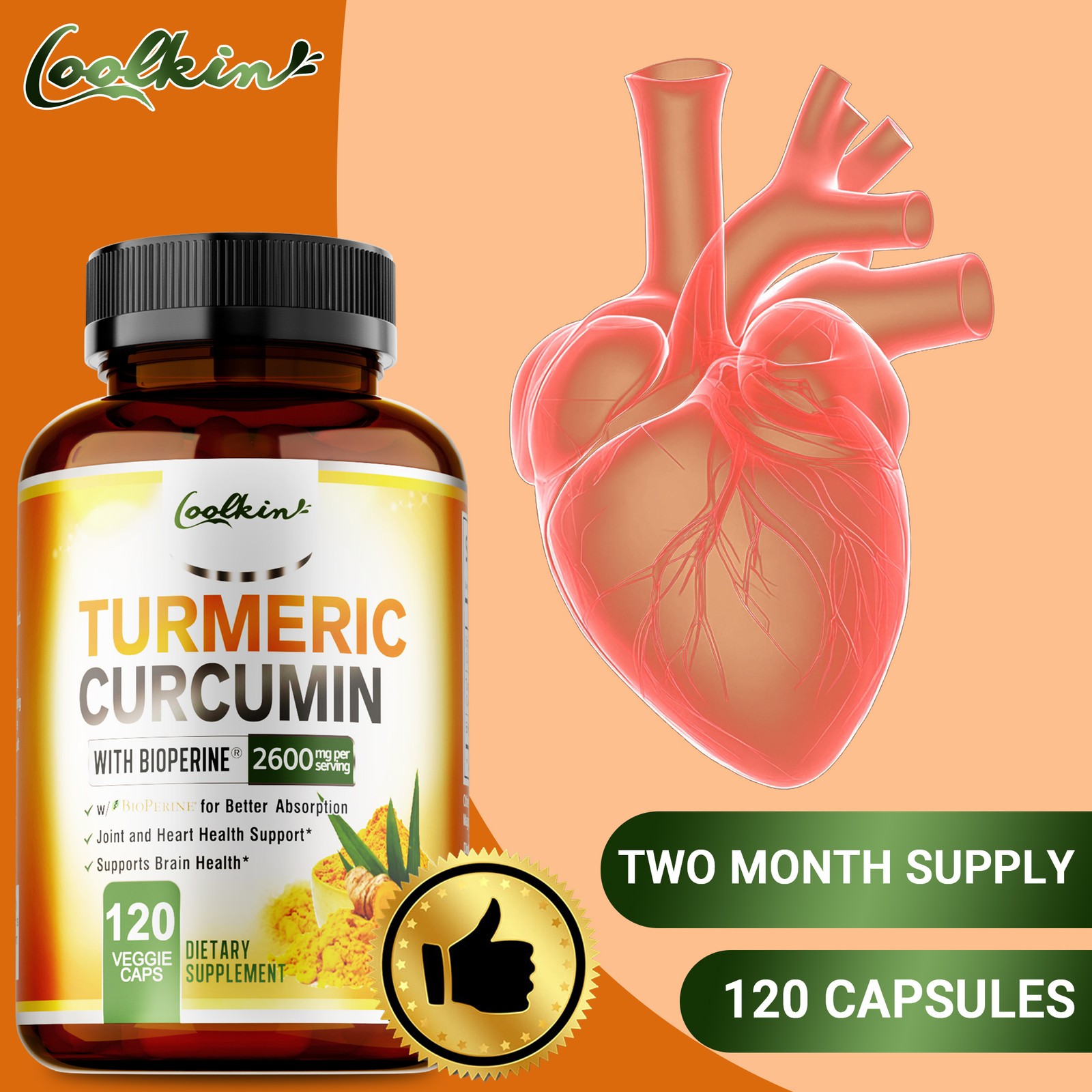 Turmeric Curcumin Highest Potency 95% 2600mg with BioPerine Black Pepper Extract