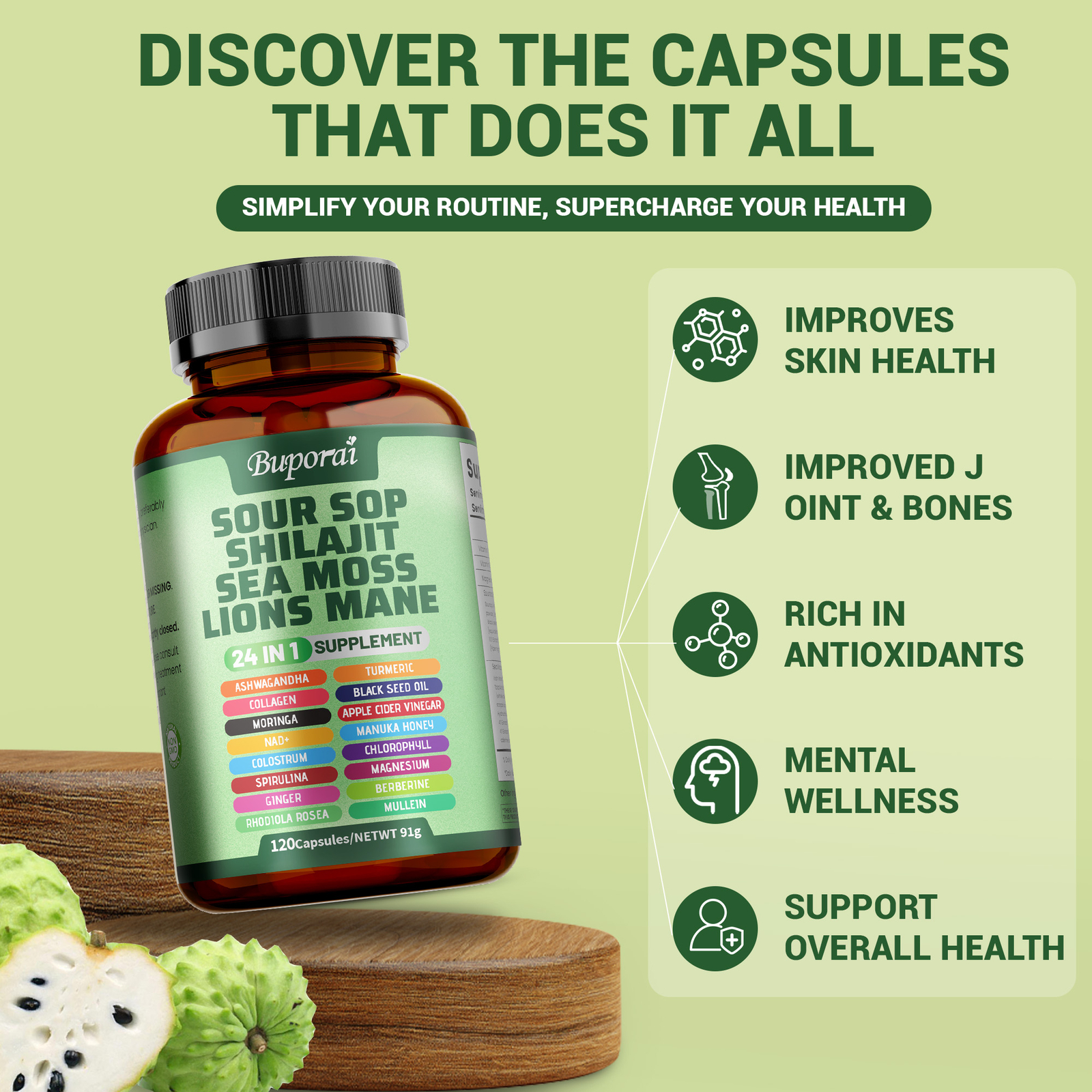 Sour Sop Shilajit Sea Moss Lion’s Mane – Energy, Brain Boost, Immune Support