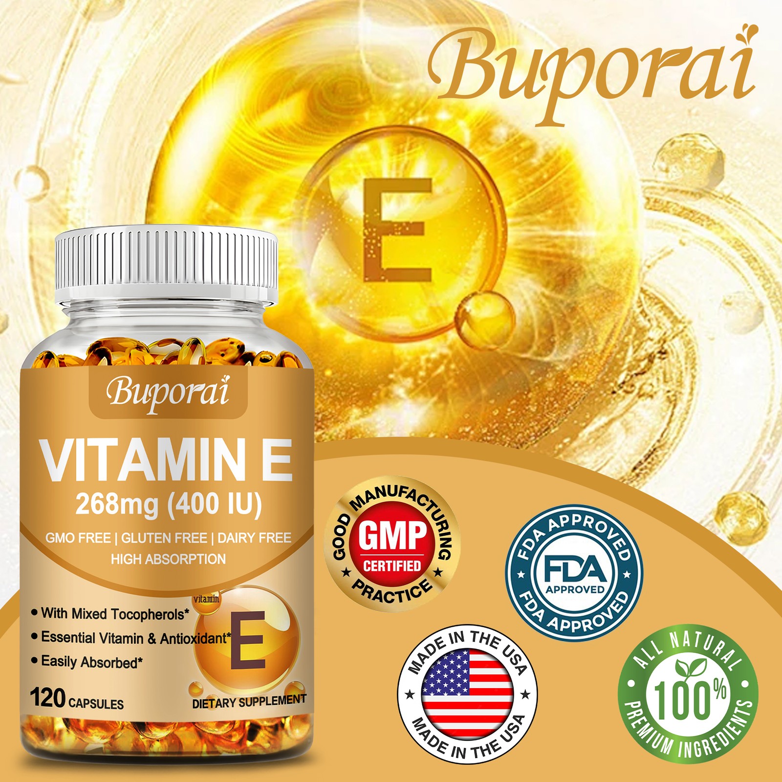 Vitamin E 400 IU -D-Alpha Tocopherol & Mixed Tocopherols-Anti-aging, Antioxidant