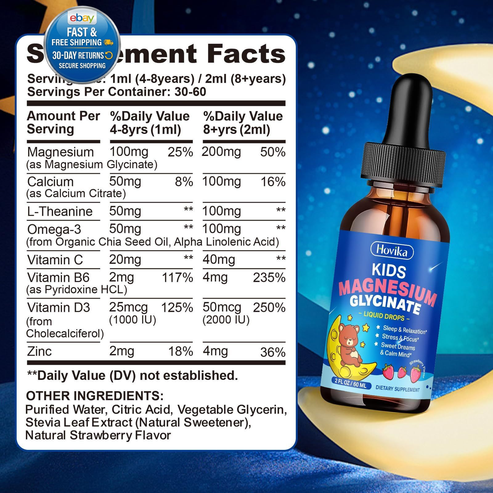 Magnesium Glycinate Liquid for Kids – with L-Theanine 2 Fl Oz (Pack of 1)