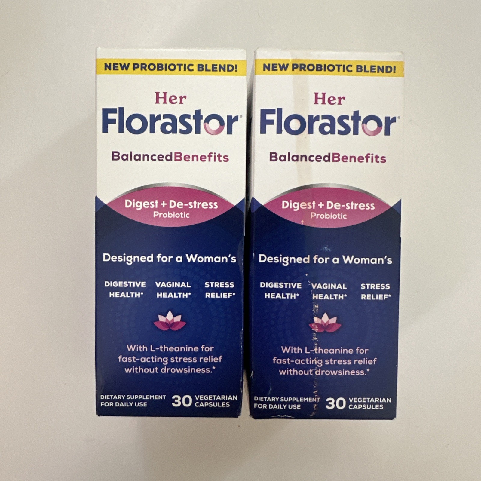 (2) Her Florastor Digest + De-Stress Probiotic – 30 Caps Exp. 12/26