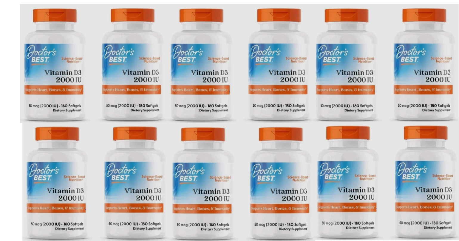 WHOLESALE 12 Pack Doctor’s Best Vitamin D3 2000 IU 180 Sgels (2160 Total) 2027