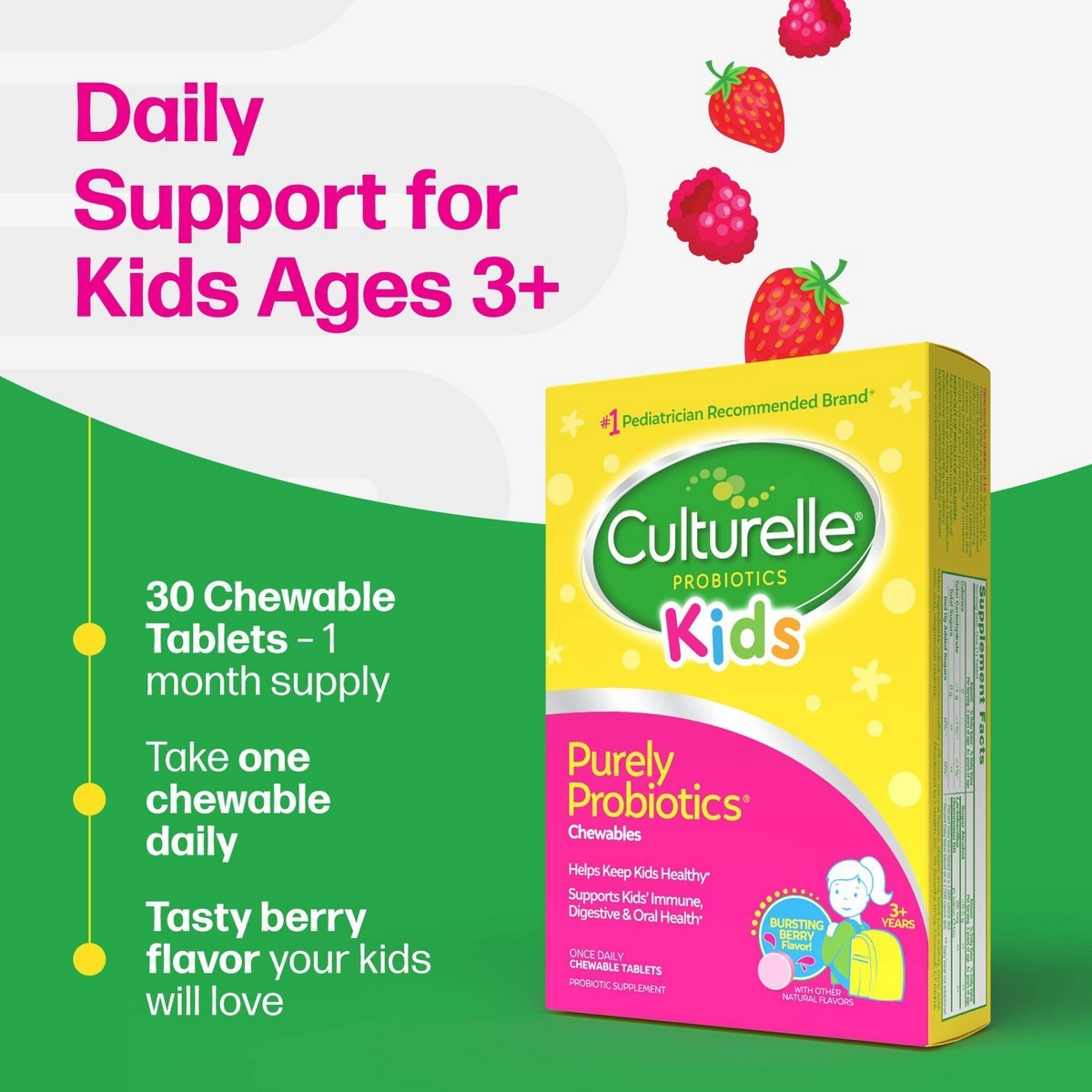 Culturelle Kids Daily Probiotic Chewable Tablets – Berry – 30ct