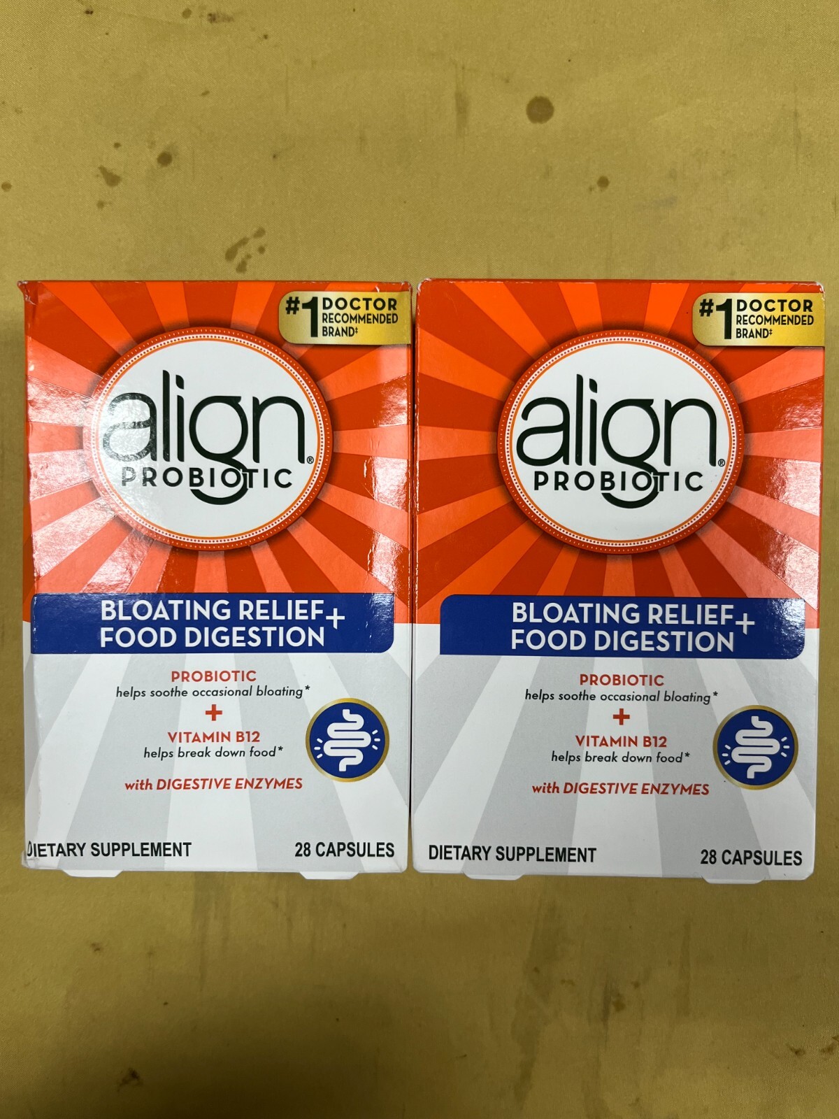 2 New Align Probiotic Bloating Relief + Food Digestion – 28 Capsules Each Box