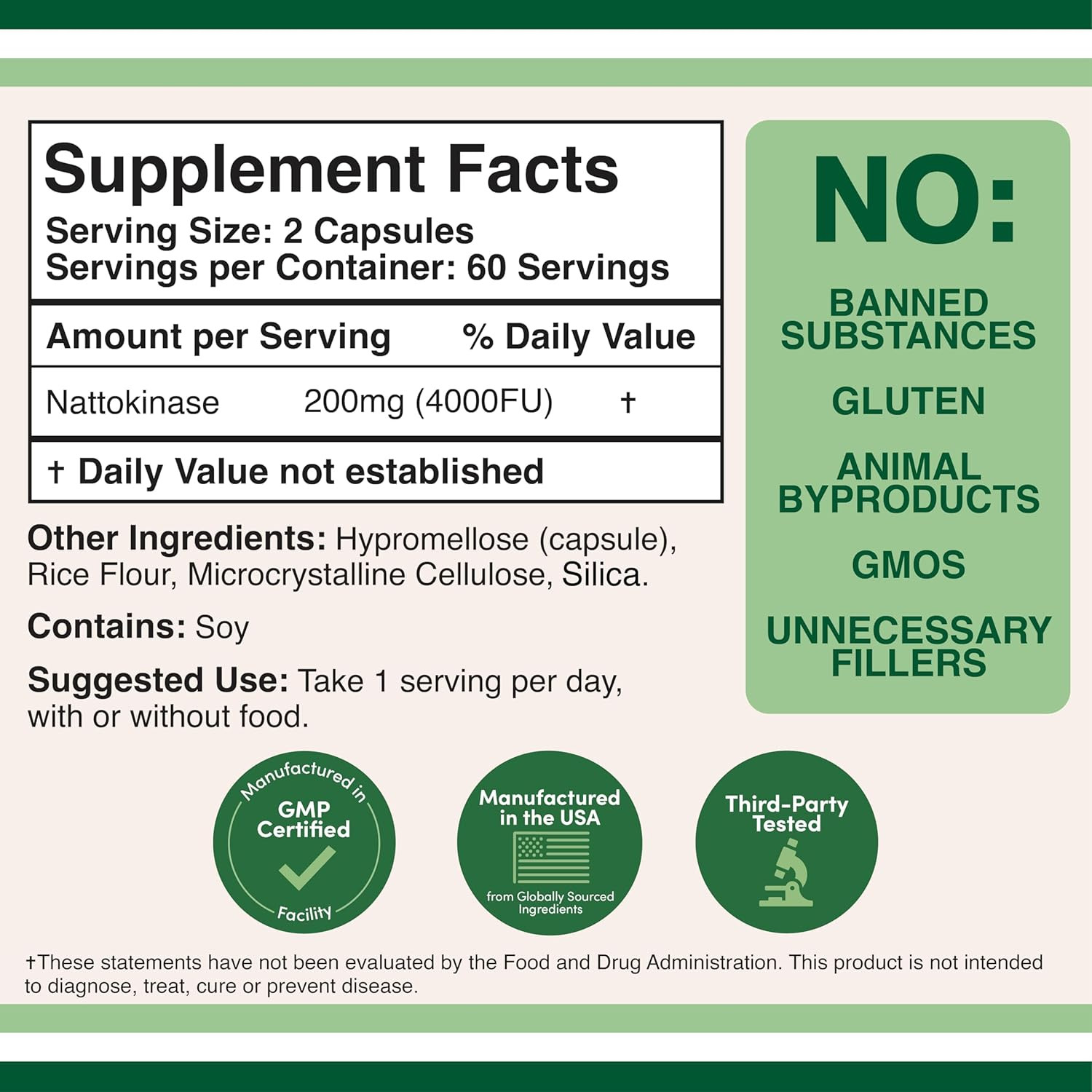 Nattokinase Supplement 4,000 FU Servings, 120 Capsules (Derived from Japanese Na