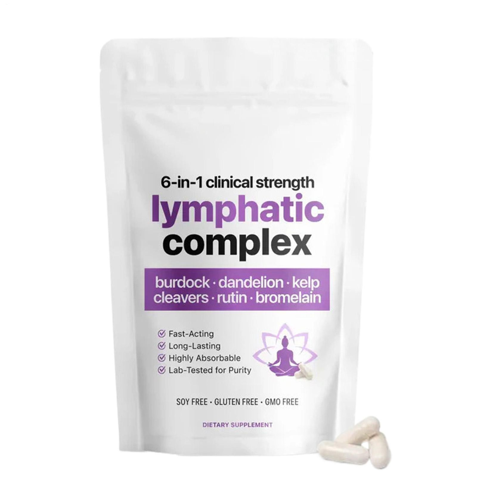 6-in-1 LYMPHATIC Complex Drainage Supplement Dandelion Burdock Bromelain Kelp