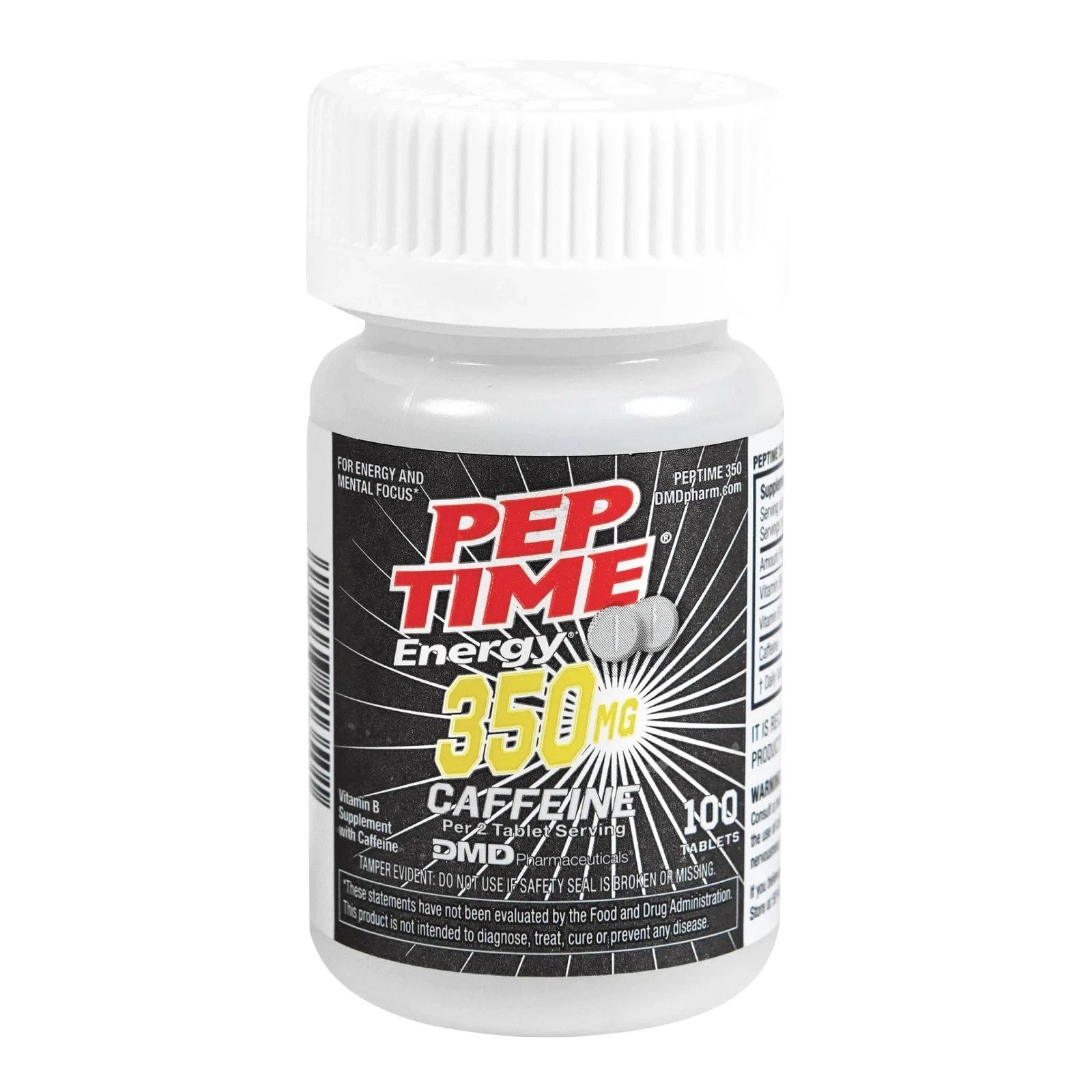 PEPTIME Energy Tablets, Vitamin B6 and B12 Caffeine Pills, 350 mg Caffeine pe…