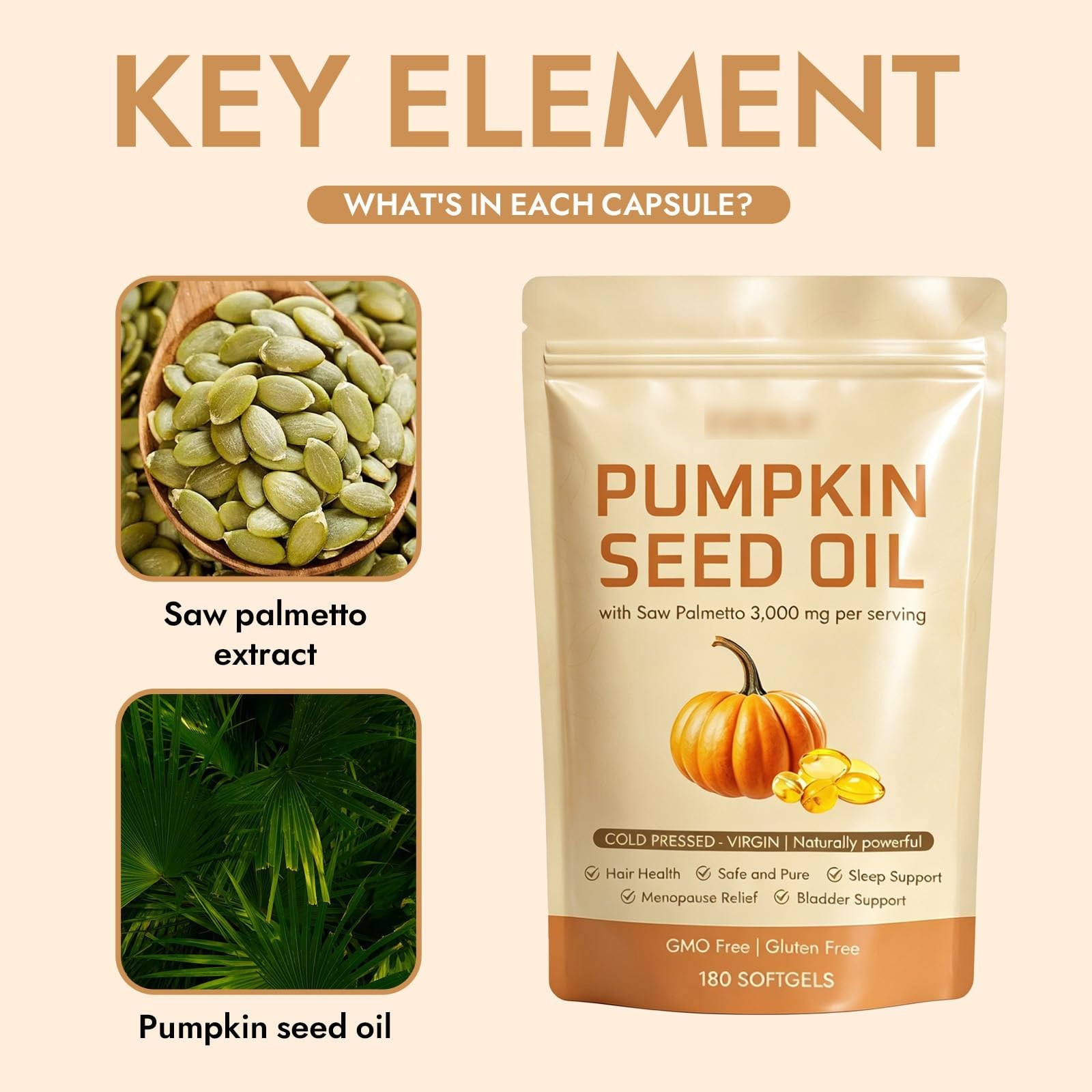 Pumpkin Seed Oil 3000mg Softgels | Cold Pressed Virgin | Saw Palmetto | 180Count