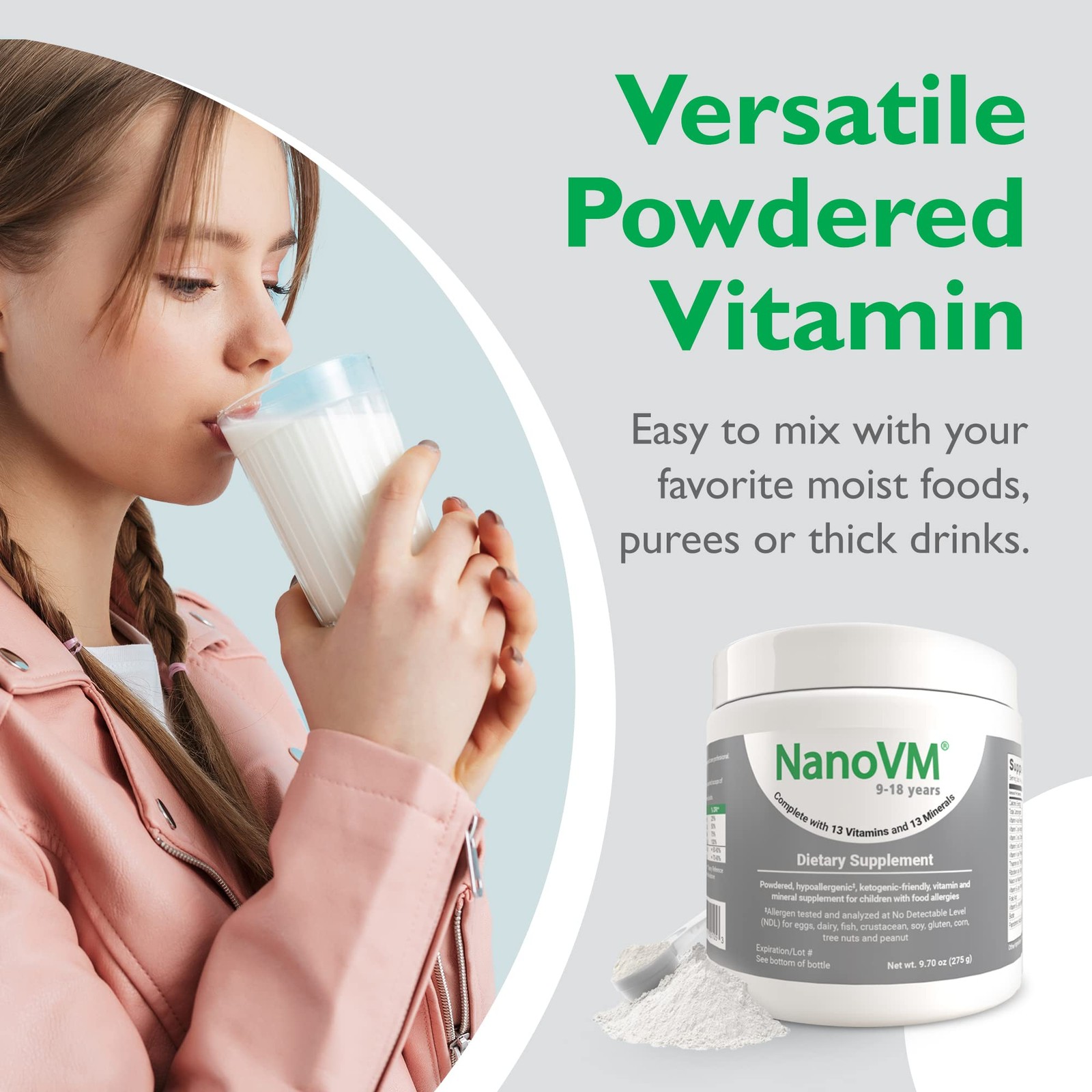 918 Years, AllergenFree Kids Multivitamin, Unflavored Powdered Vitamins, Mult…