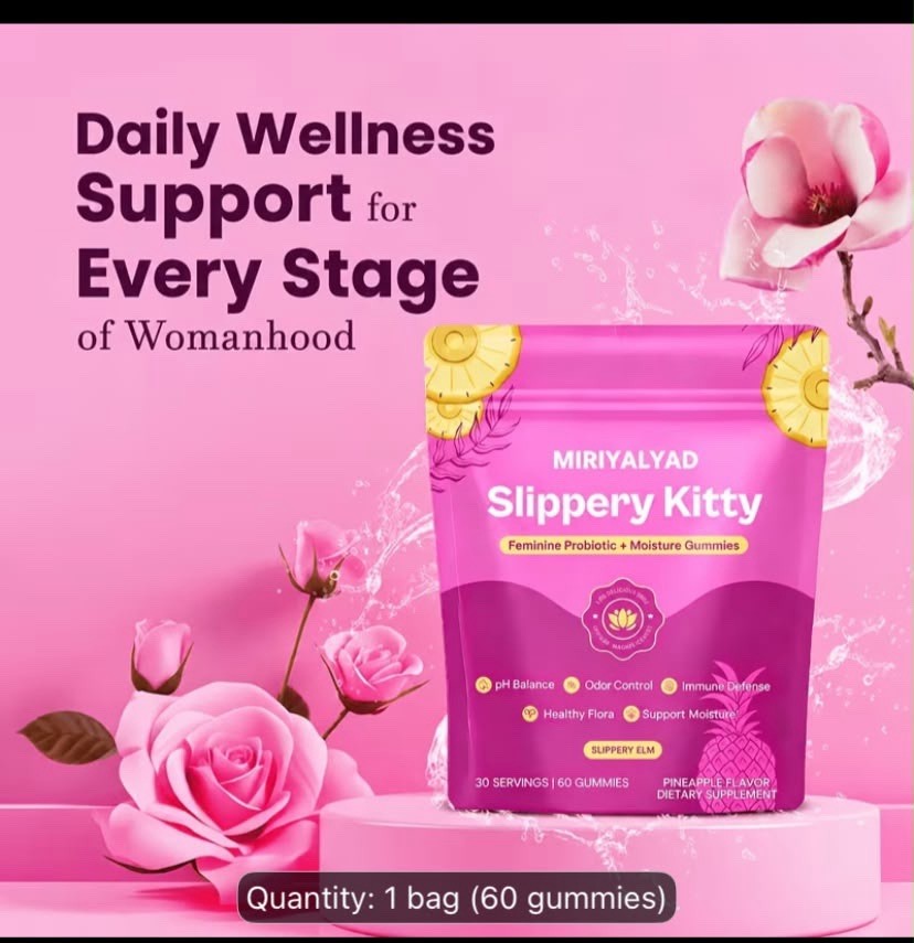 1pk Slippery Kitty Women’s Probiotic Gummies 60counts Pineapple Flavor Glue Free