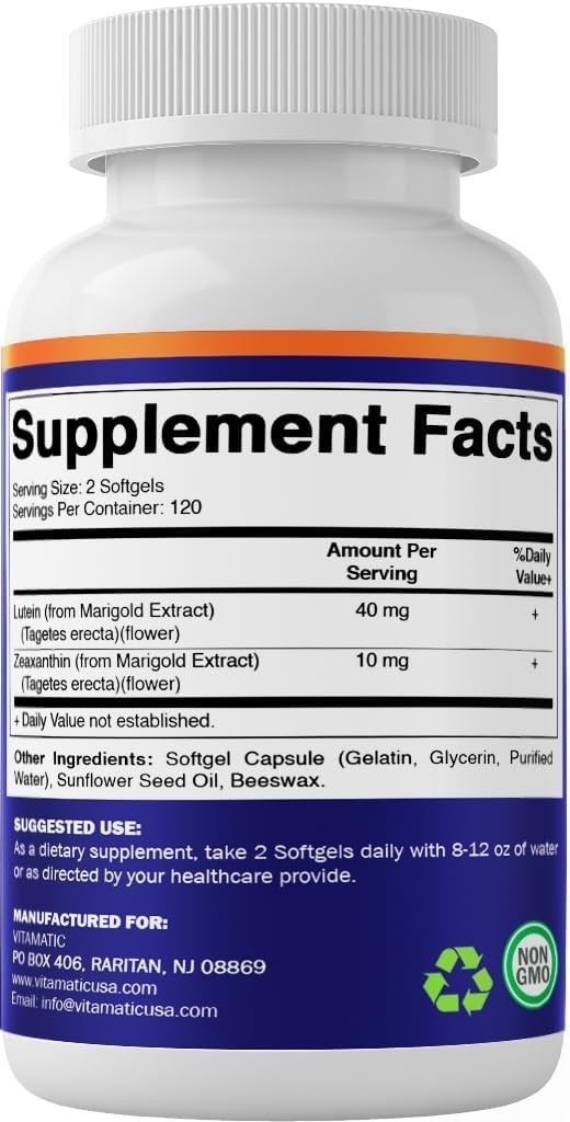Effective Lutein 40mg & Zeaxanthin 10mg – 240 Softgels for Vision Care