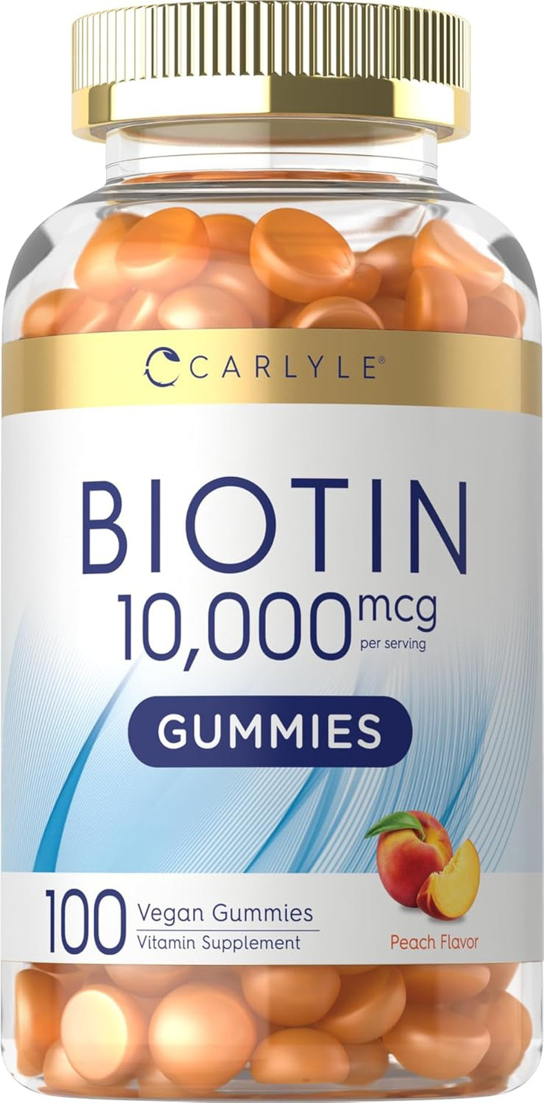 Biotin 10000Mcg Gummies | 100 Count | Peach Flavor Supplement | Vegan, Non-Gm…