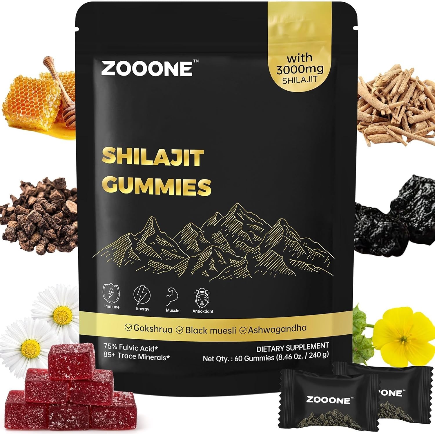 Shilajit Himalayan Gummies with Ashwagandha & Black Musli Gokshura – Natural Ene