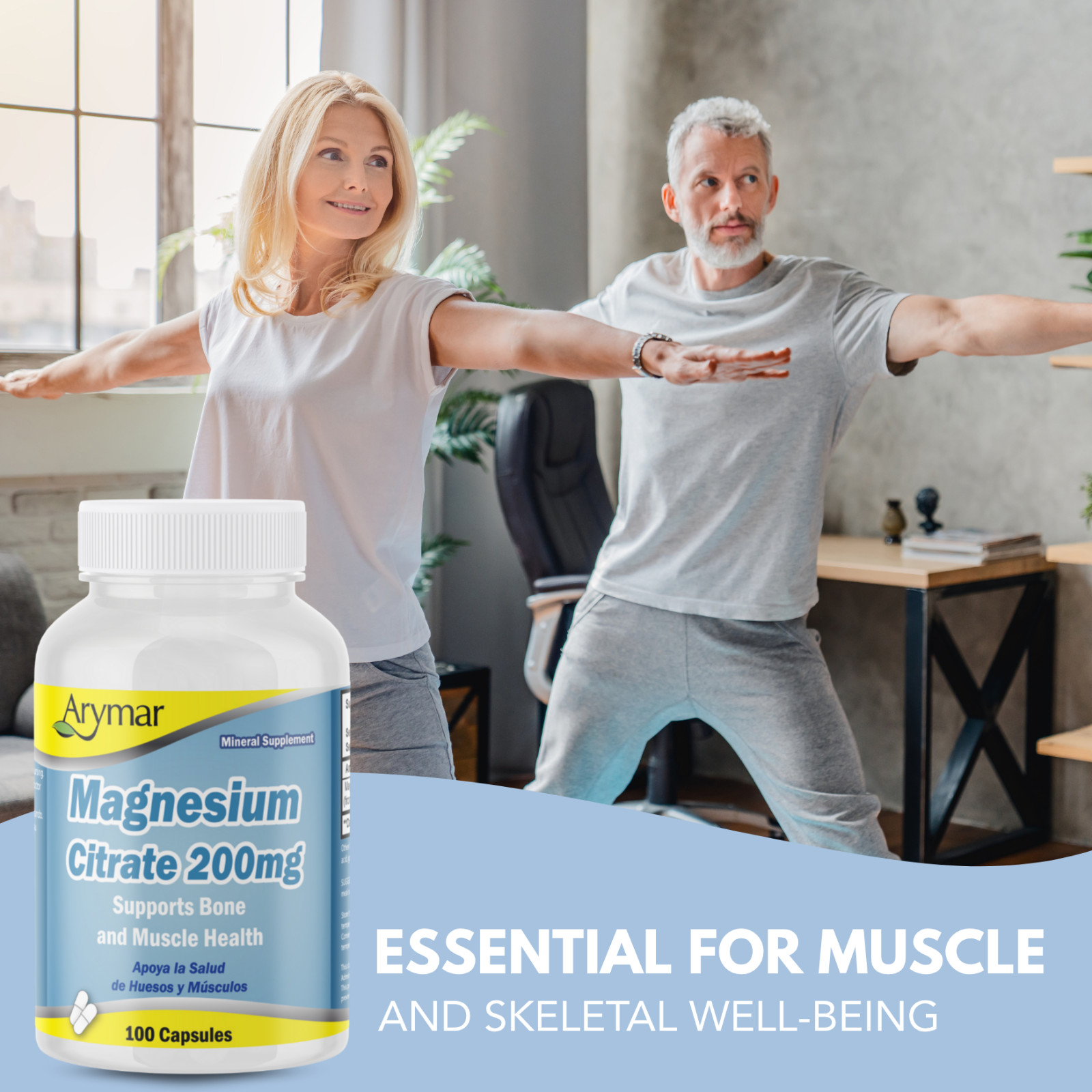 Arymar Magnesium Citrate 1250mg, 200mg Magnesium – 100 Capsules (3-Pack)