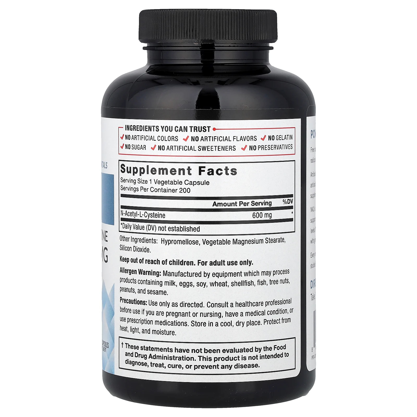 Fundamentals, NAC, N-Acetyl-L-Cysteine, 600 mg, 200 Vegetable Capsules