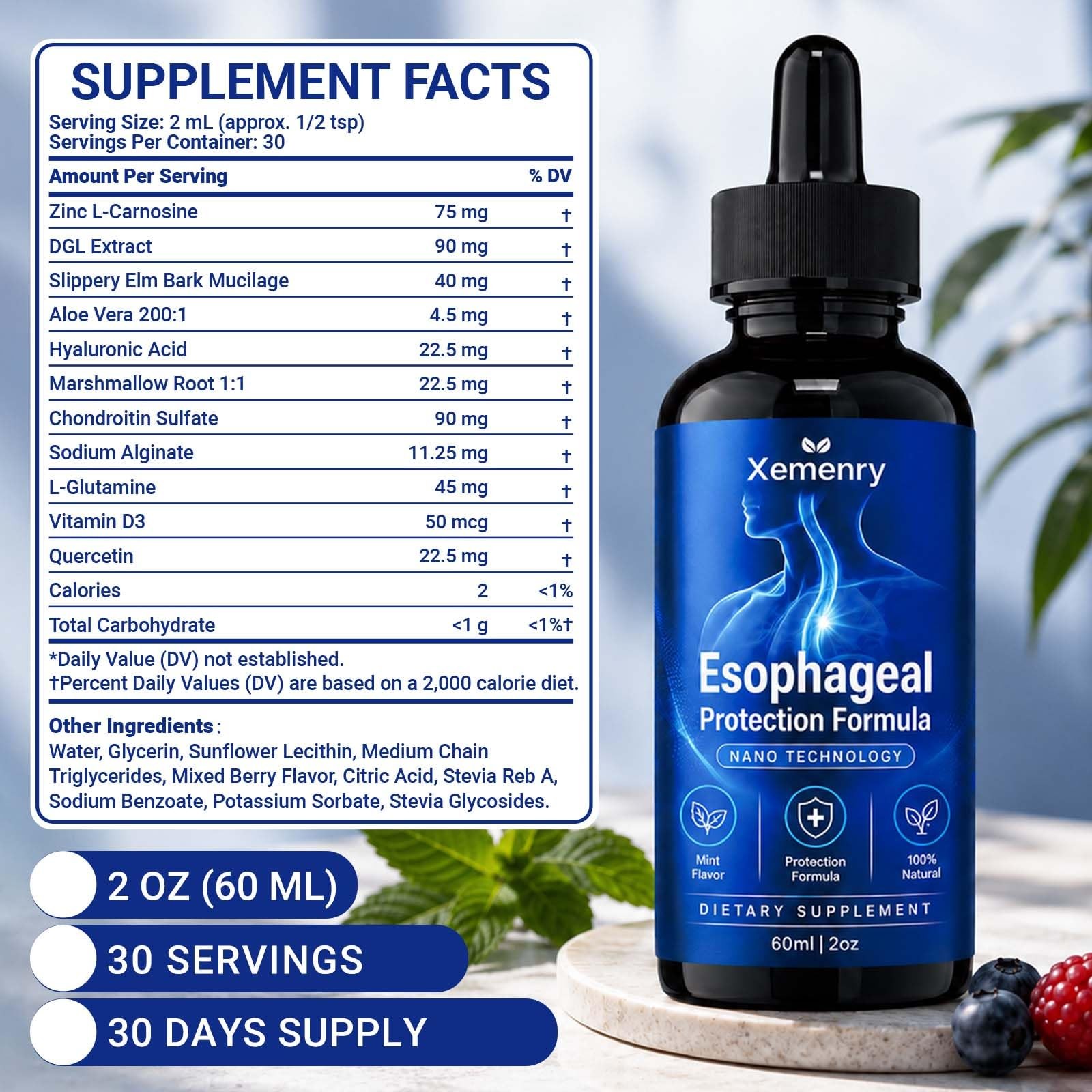 Nano Esophageal Relief Drops Slippery Elm Bark Zinc L Carnosine L Glutamine &