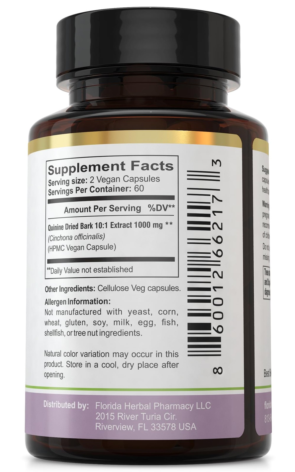 Florida Herbal Pharmacy, Quinine Cinchona Dried Bark Extract Supplement Capsu…