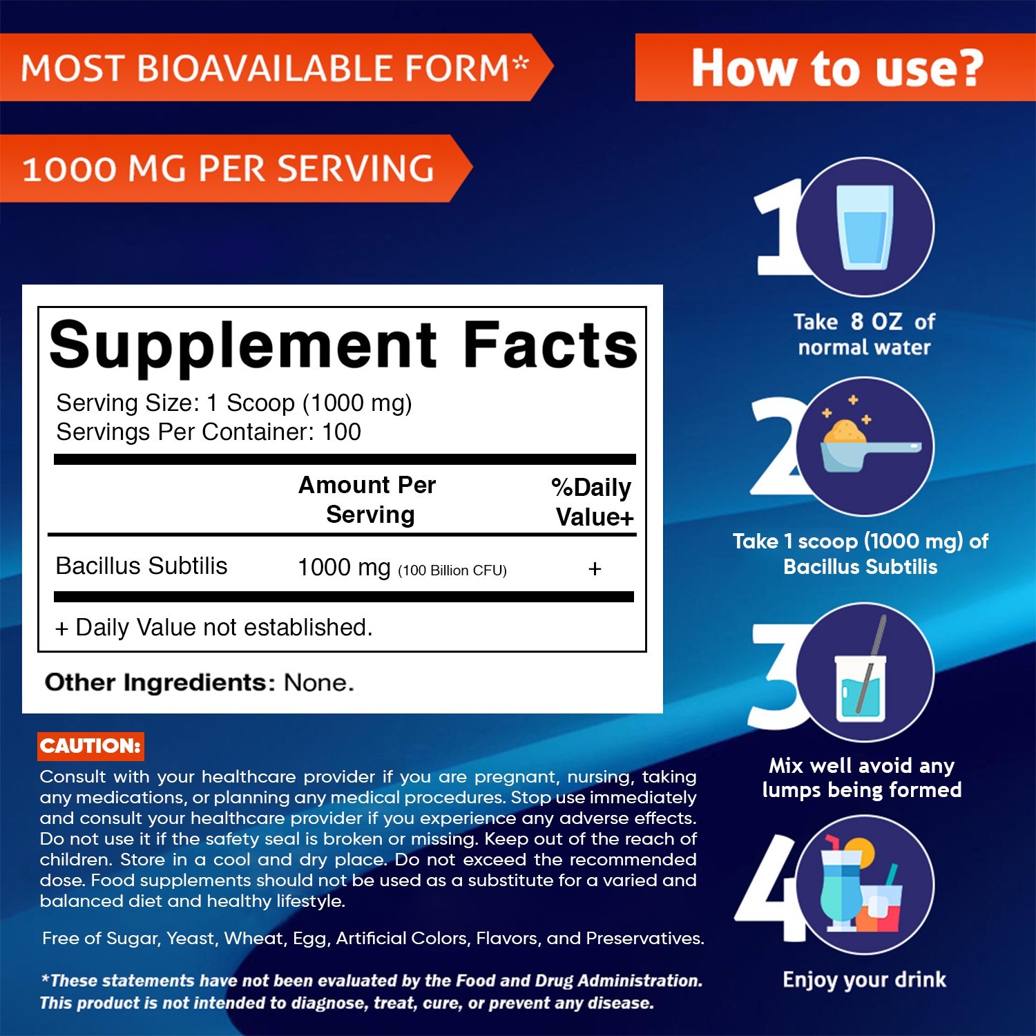Vitamatic Bacillus Subtilis Pure Powder Probiotic Powder – Gut Health – 100 Gram