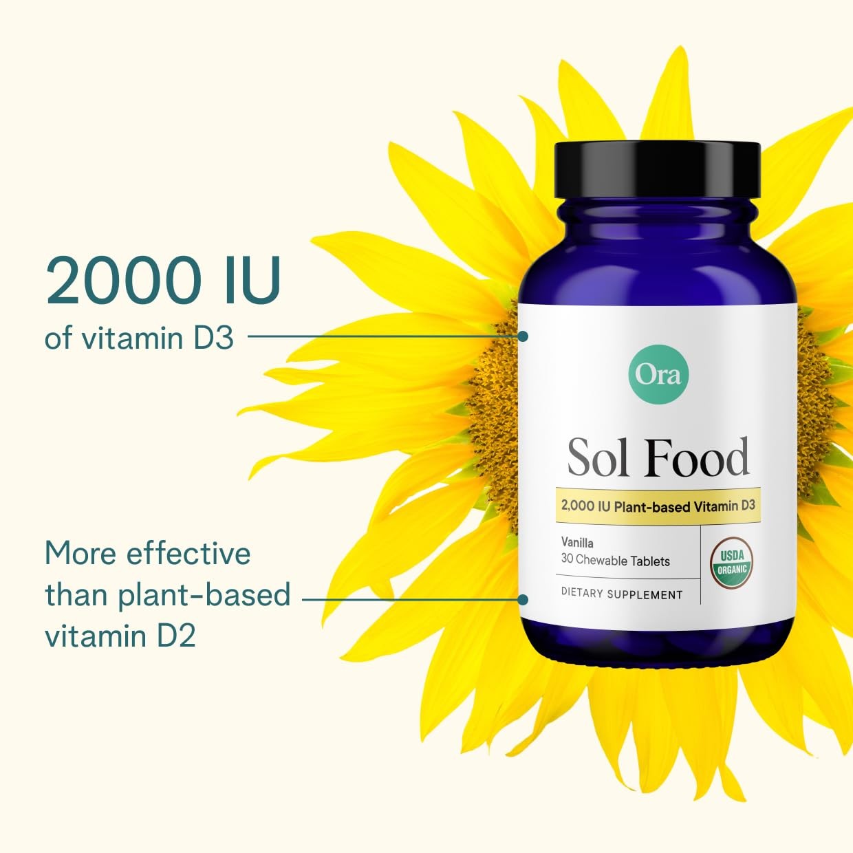 Ora Organic Vitamin D3 2000IU – Vegan Vitamin D Chewables from Lichen for Bon…
