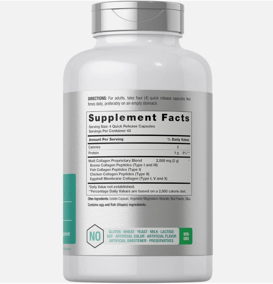 Multi Collagen Protein 2000 Mg | 180 Capsules | Hydrolyzed Collagen Type I, II,