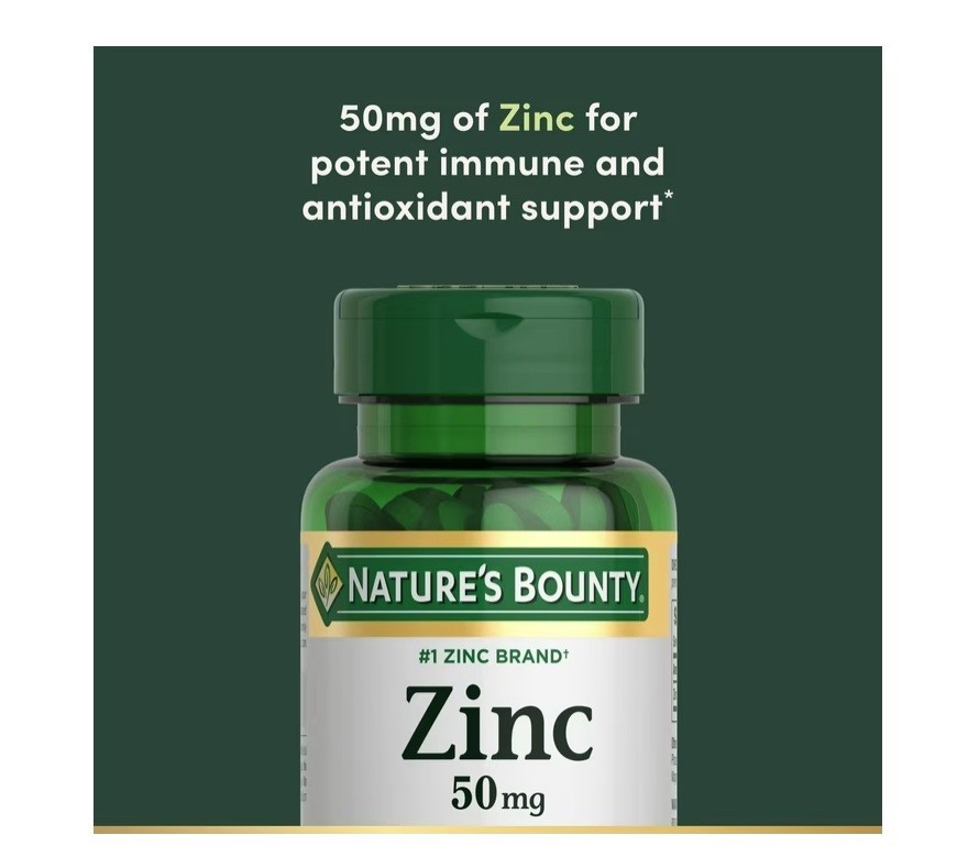 2 PACK Nature’s Bounty Zinc Supports Immune Health 50mg 100 ct Caplets, PK OF 2