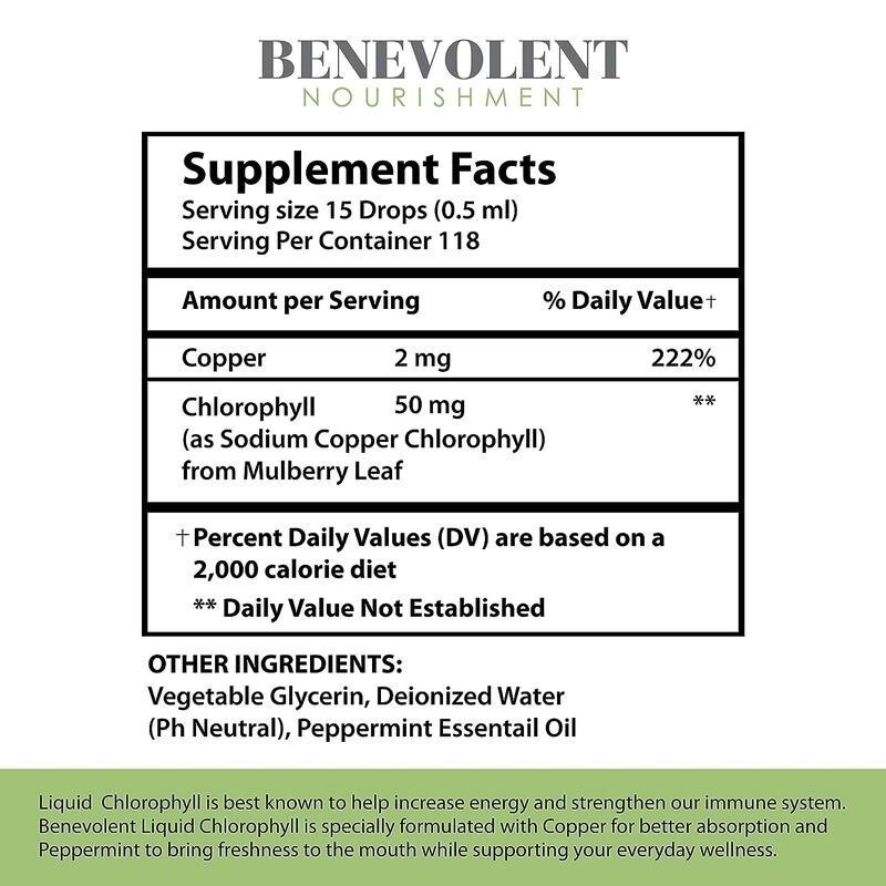 NEW Benevolent Nourishment Liquid Chlorophyll Herbal Supplement 2 oz
