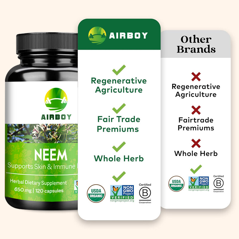 120pcs Neem Capsules (Azadirachta indica) – Organic, Immune Support,Liver Health