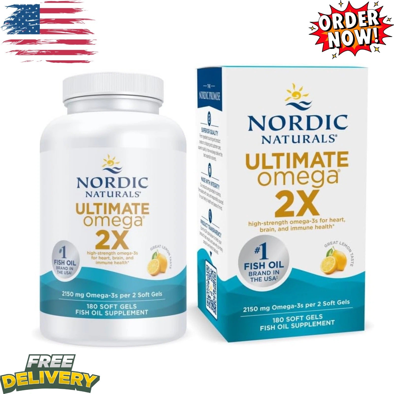 Nordic Naturals Ultimate Omega 2X 2150mg Fish Oil Softgels 180 count.