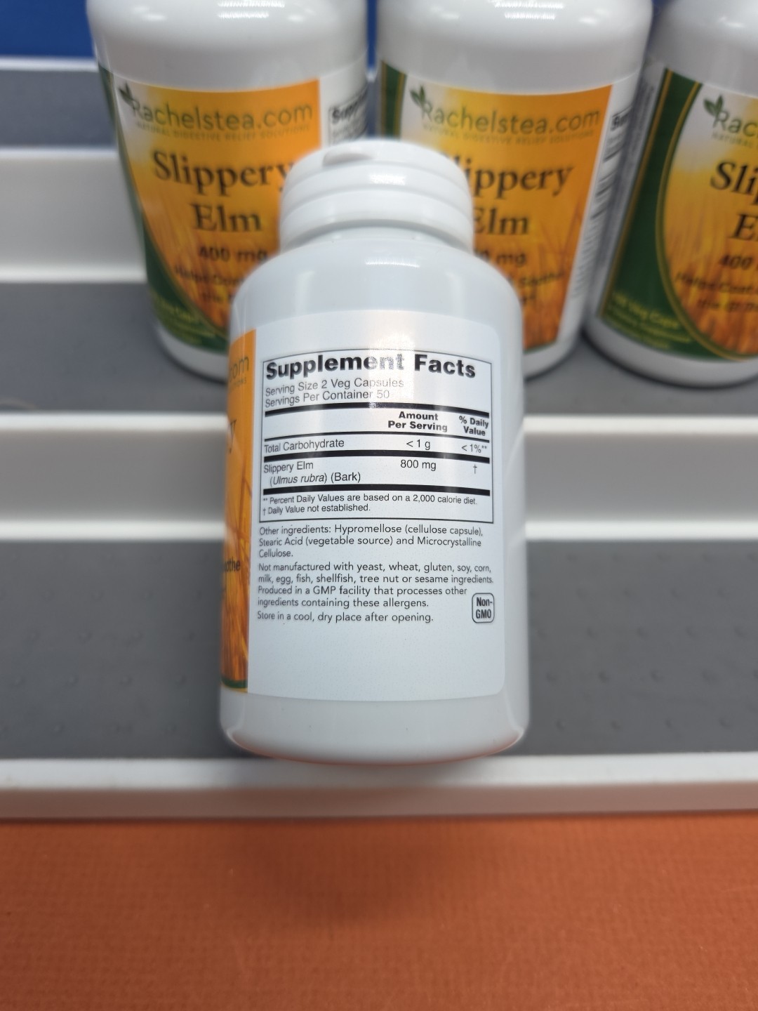 6 Bottles Rachelstea Slippery Elm, Natural Digestive 400 mg, 100 Veg Capsules