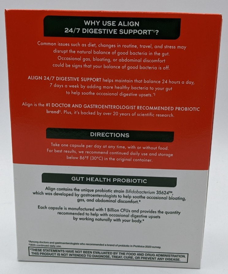 Align Probiotic 24/7 Digestive Support Developed by Gastroenterologists Sealed