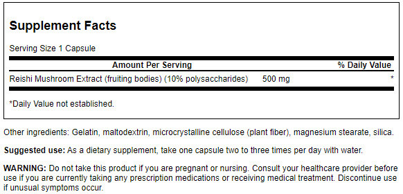 Swanson Reishi Mushroom Extract Standardized to 10% polysaccharides 500 mg 90