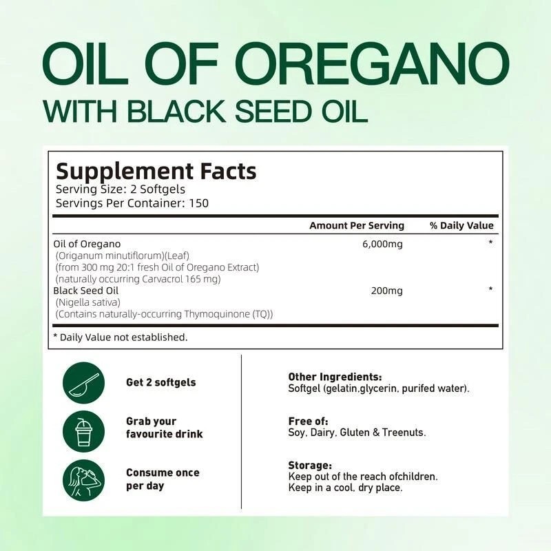 VivoNu Oil of Oregano Capsules | 6000mg Oil of Oregano with Black Seed Oil