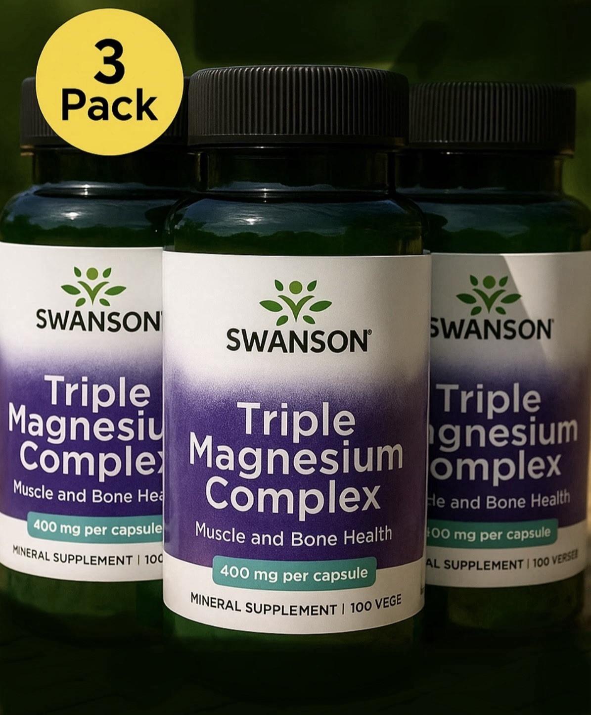 Swanson Triple Magnesium Complex 400mg 3 Pack 100 Vegan Capsules
