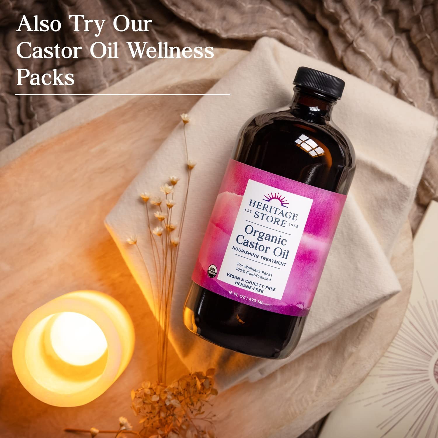 Heritage Store Organic Castor Oil 16 oz Pack of 2 Cold Pressed Hexane Free 32oz