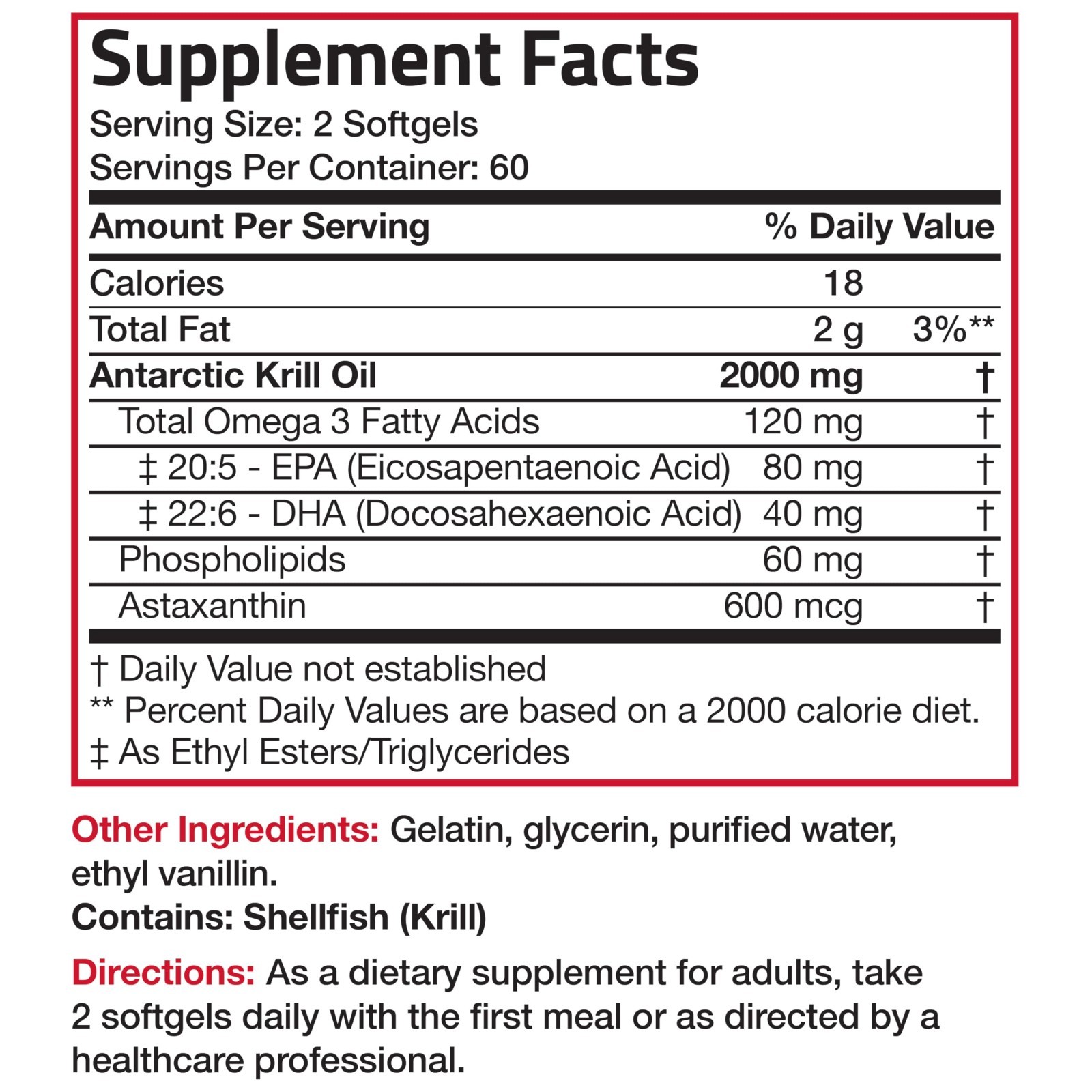Antarctic Krill Oil 2000mg Softgels – Omega-3, EPA, DHA, Astaxanthin, Non-GMO, G