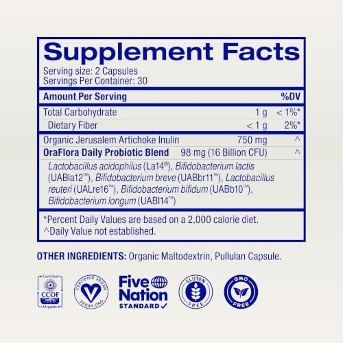 Ora Organic Vegan Probiotic and Prebiotic Capsules | 16 Billion Probiotics +