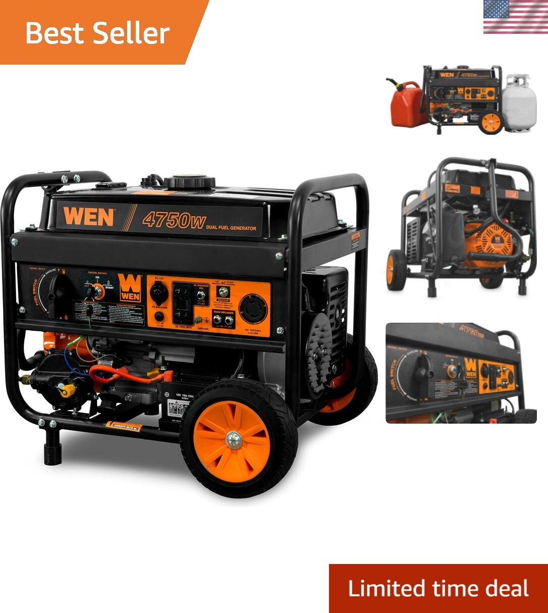 Efficient Dual Fuel Portable Generator – 4750 Watts, 120V/240V with GFCI Outlets