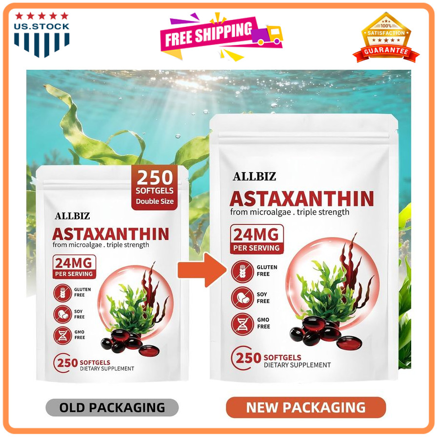 ALLBIZ Astaxanthin 24mg 250 Softgels Antioxidant Eye Skin Brain Liver Support