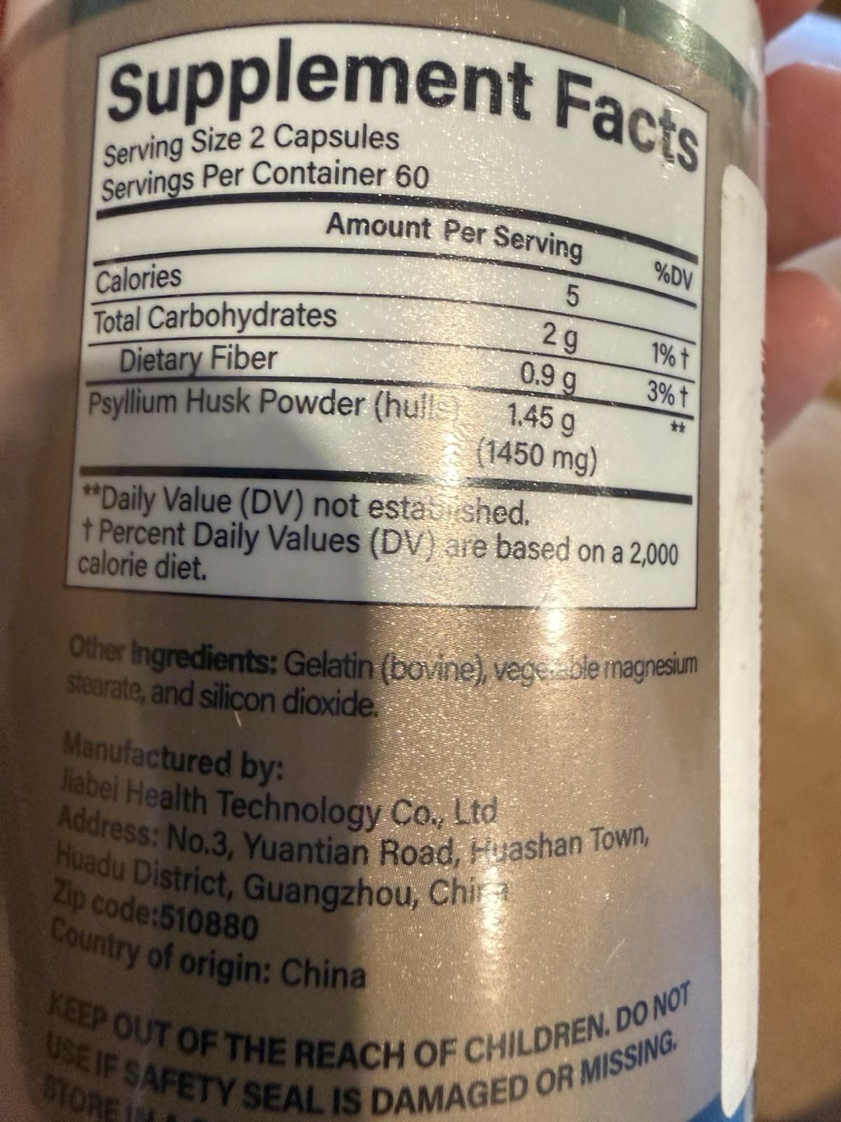 Psyllium Husk Capsules Dietary Fiber 1420mg Support Digestion + Regularity