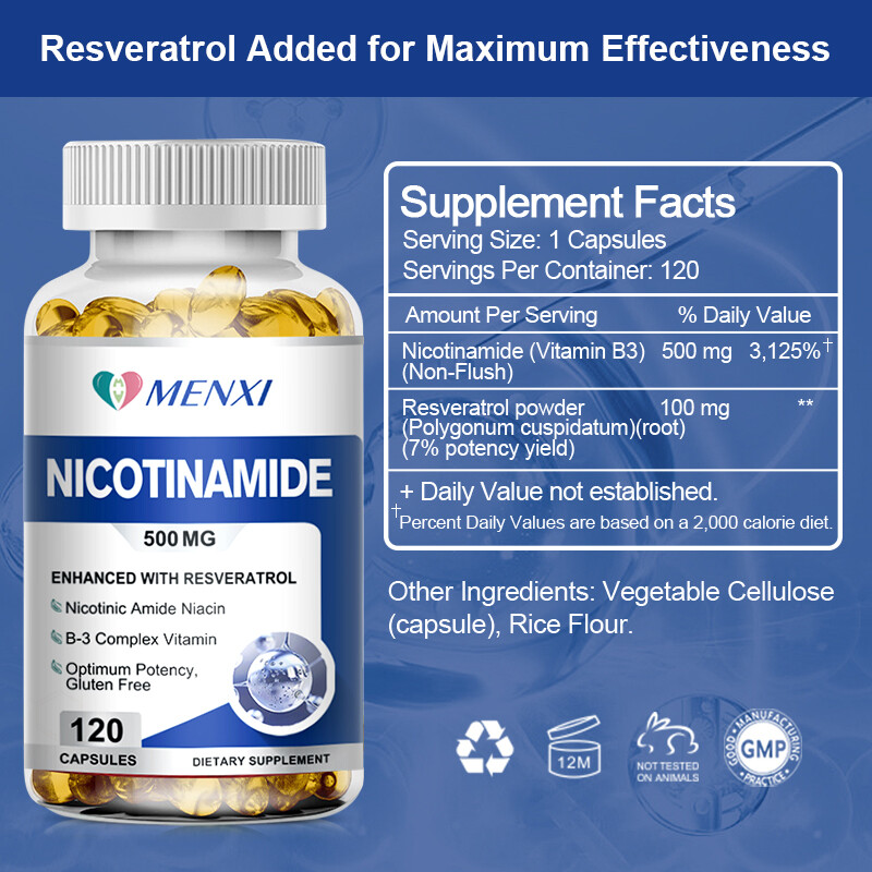 Nicotinamide 500mg Vitamin B3 Supplement – Energy Support Skin Health by MENXI