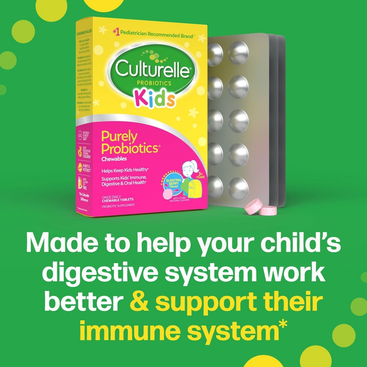 Culturelle Kids Daily Probiotic Chewable Tablets – Berry – 30ct