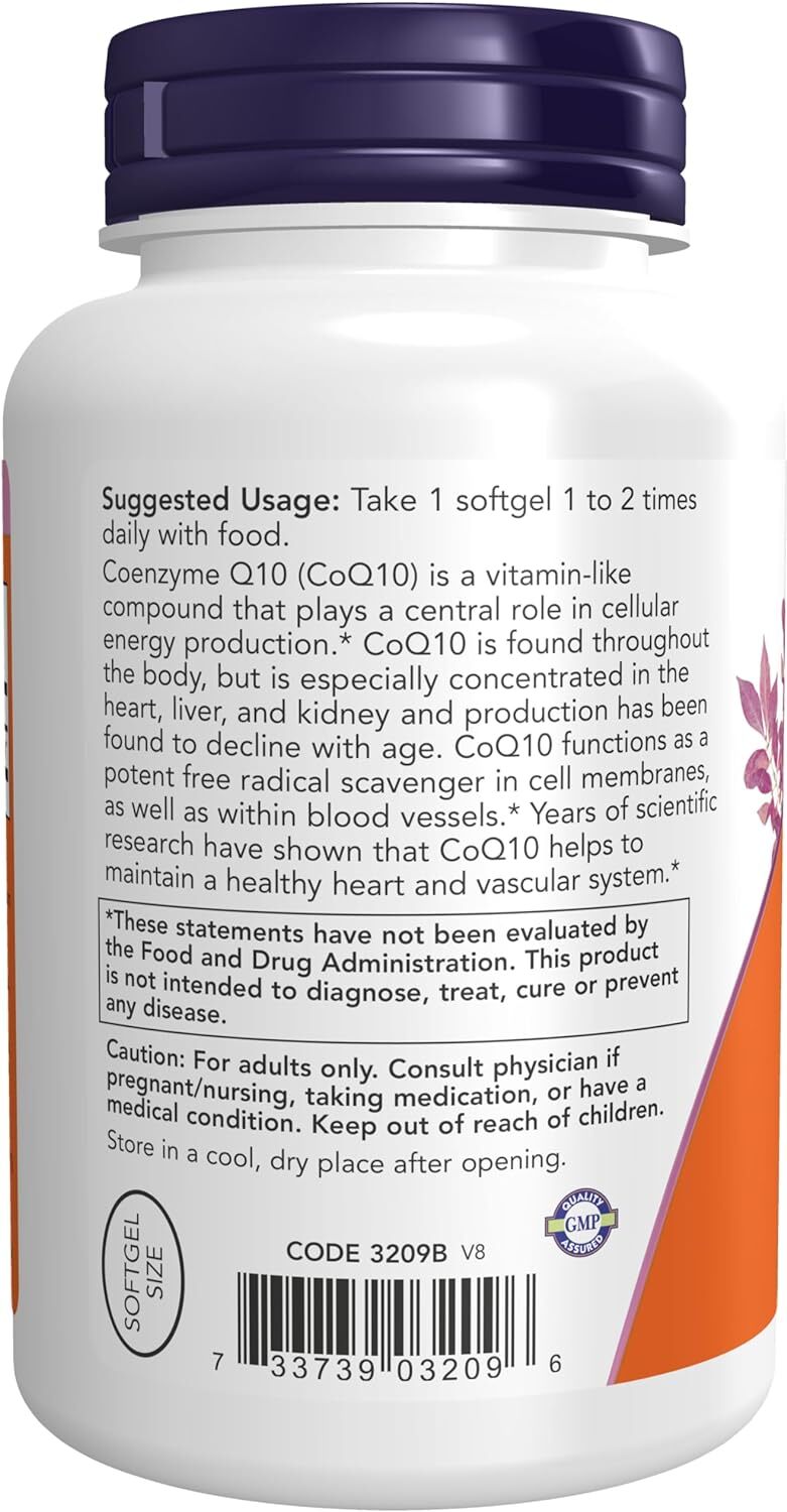 NOW Foods Coq10 (Coenzyme Q10) 100mg, Pharmaceutical Grade Cardiovascular Health