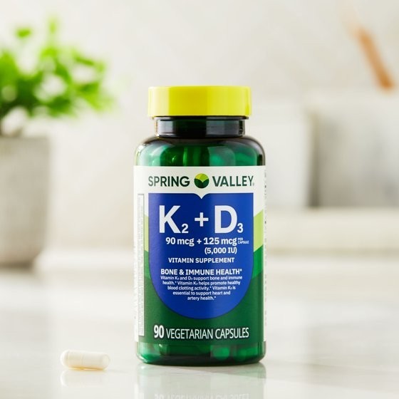 Spring Valley Vitamin K2 90 Mcg + D3 125 Mcg Vegetarian Capsules, 90 Count