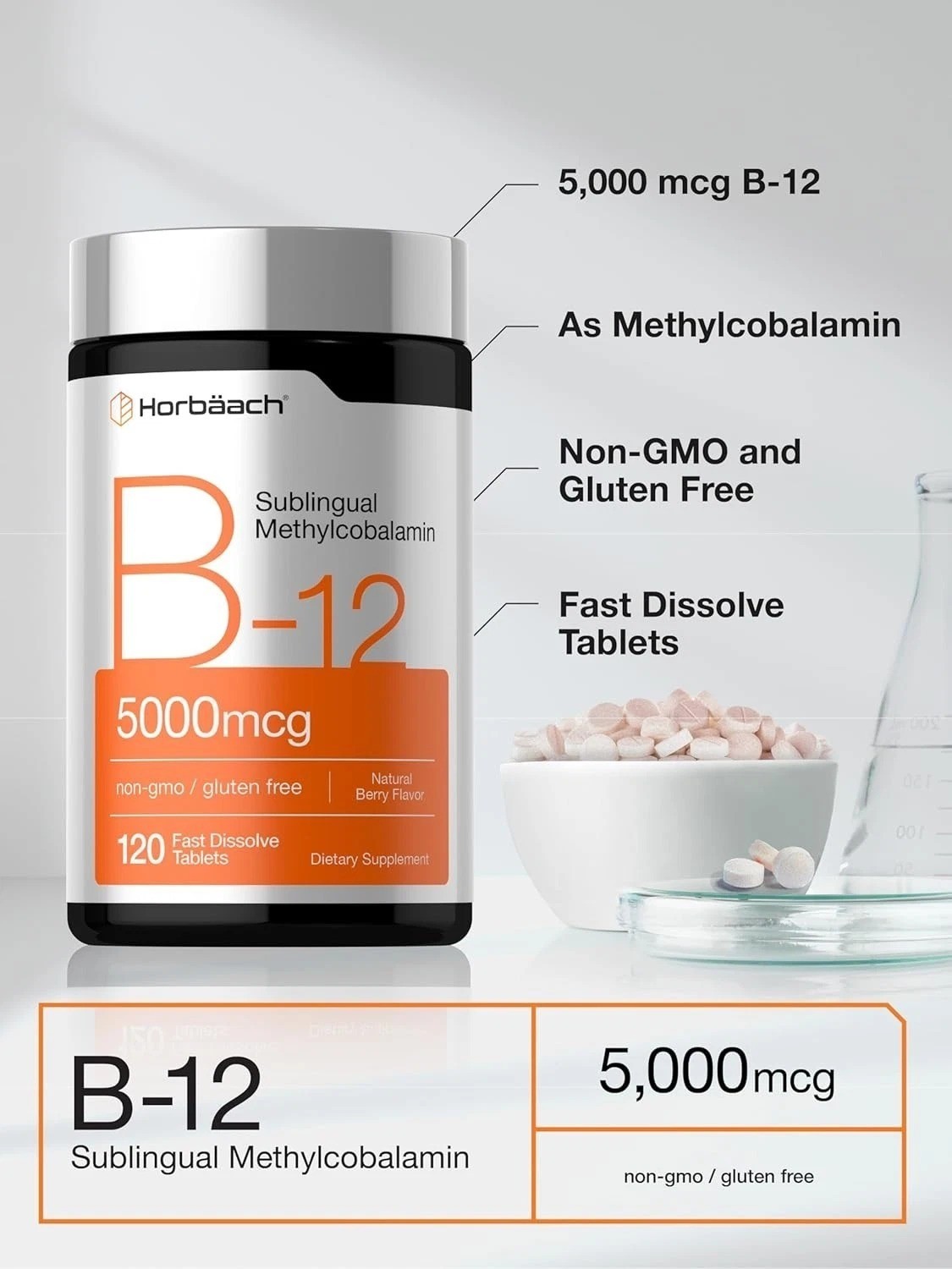 B12 Sublingual Methylcobalamin | 5000mcg | 120 Dissolvable Tablets | Free Ship..