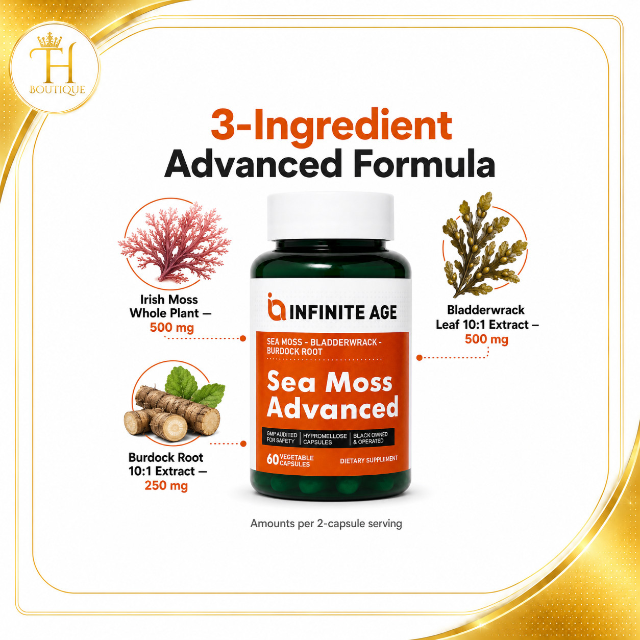 INFINITE AGE Sea Moss Advanced 1250mg Bladderwrack Burdock 60 Caps Exp 12/29