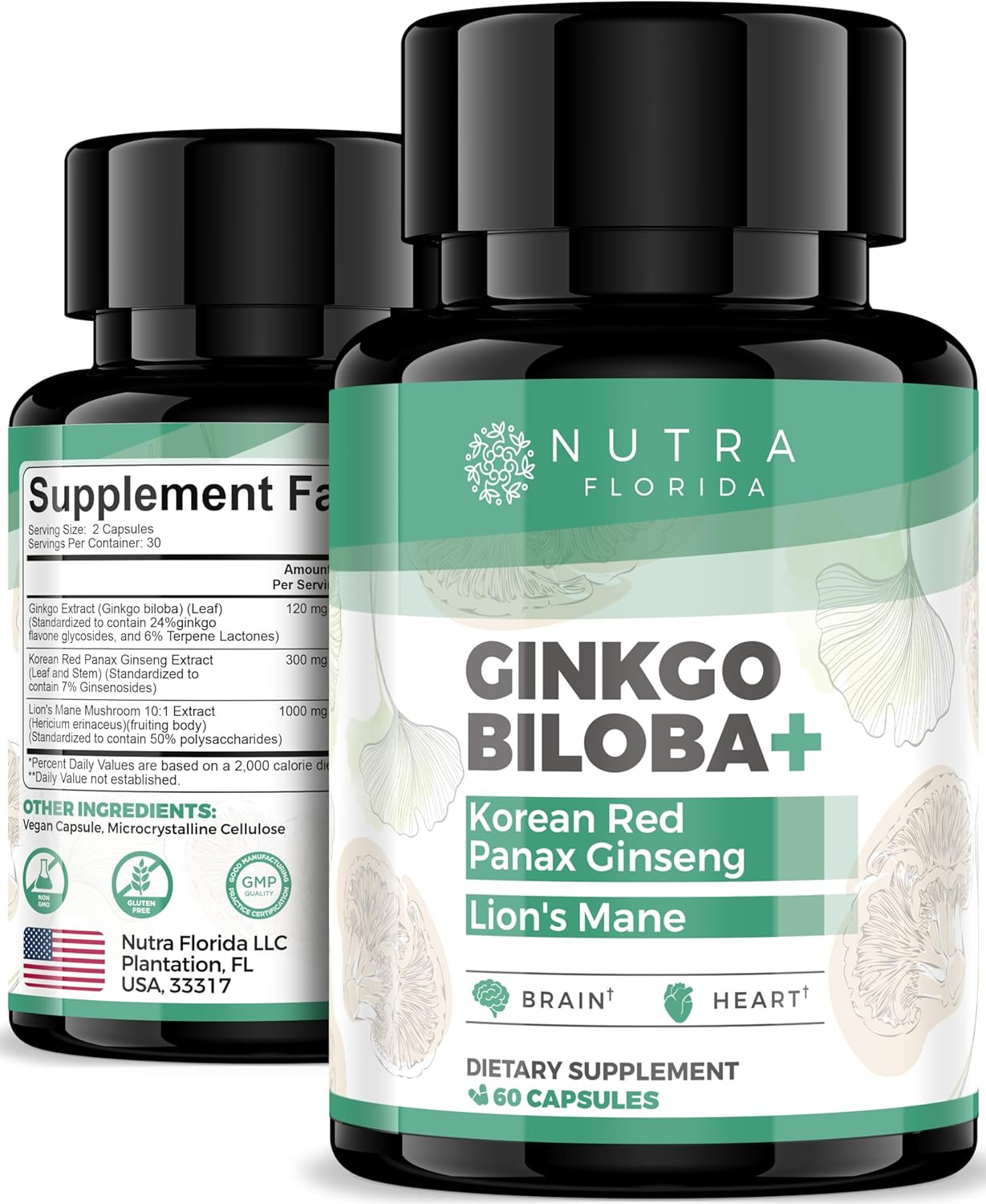 Ginkgo Biloba Supplements 120Mg with Korean Red Ginseng 300Mg & Lion’S Mane Mush