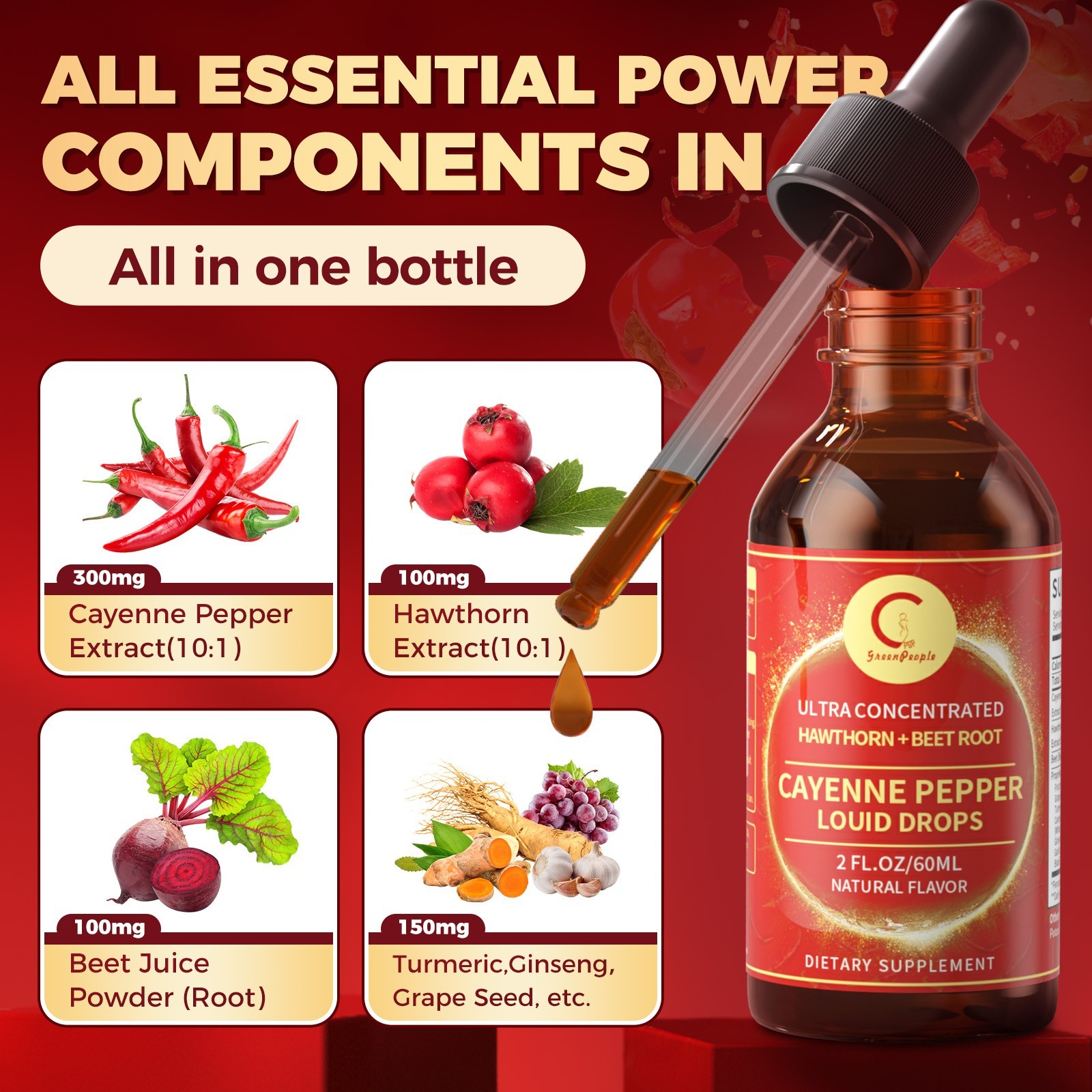 Cayenne Pepper Supplement Liquid Drops Metabolism & Support Weight Management
