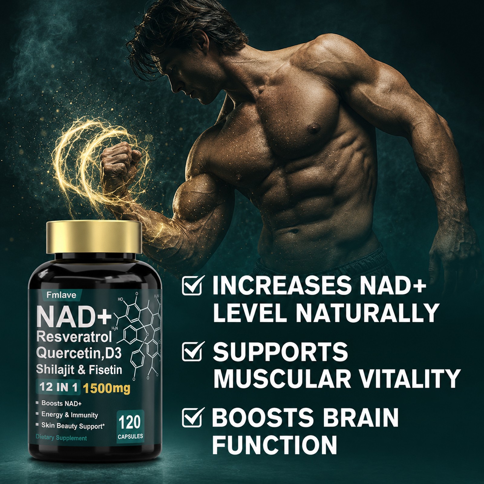 NAD+ Supplement 1500mg with Resveratrol | Cellular Health & Energy | 120 Caps US